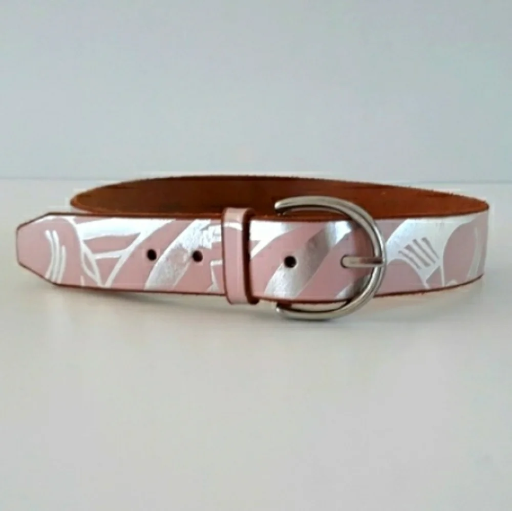 80s Armani Exchange silver printed pink leather belt S